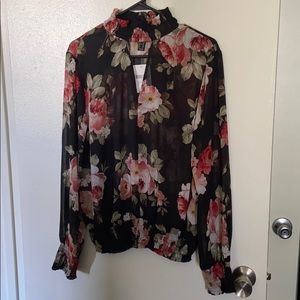 Shear black floral top